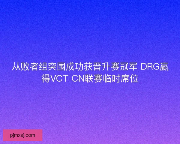 从败者组突围成功获晋升赛冠军 DRG赢得VCT CN联赛临时席位